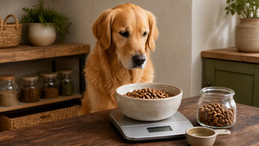 Ile karmy dla psa dziennie – porcja dla golden retrievera na wadze kuchennej